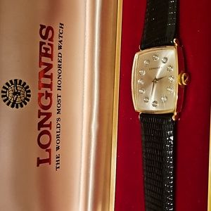 VINTAGE Longines wrist watch 14 k gold case, 12 Choice quality diamonds on face